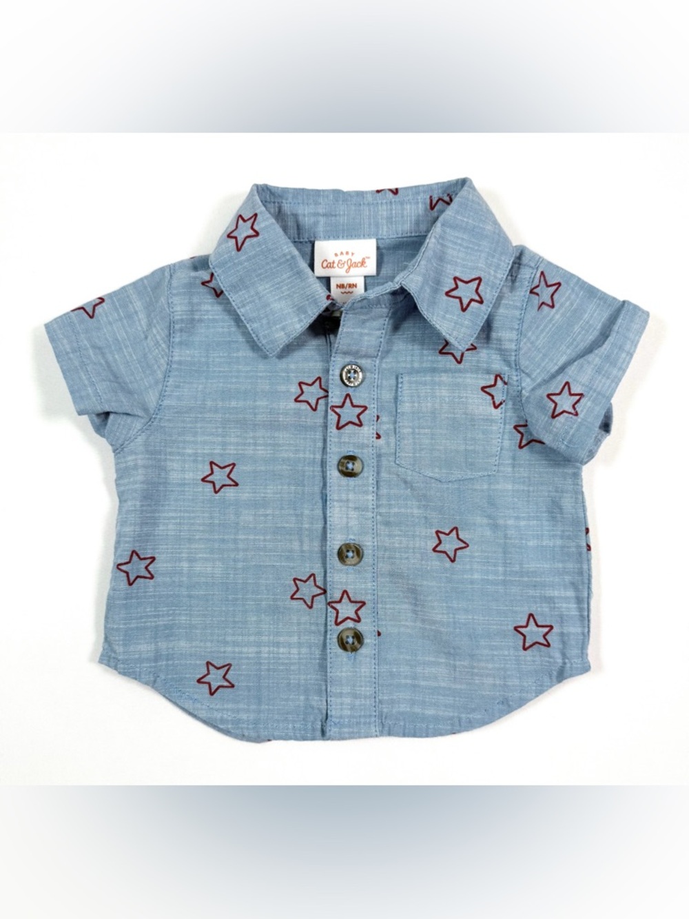 CAT & JACK Newborn Boys' Chambray Star‎ Pattern 100% Cotton Button Down Shirt